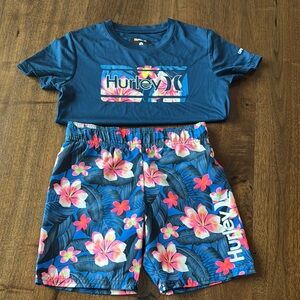 Hurley Blue T-Shirt and Floral Shorts Set